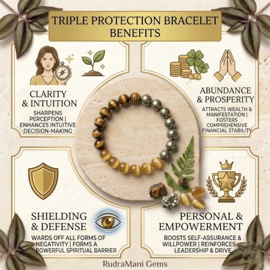 Triple Protection Bracelet ( pyrite - tiger eye - cat's eye )